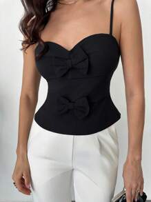 SHEIN Privé Women's Spring And Summer Elegant Romantic Fashion Commuter Sexy Fashion Office Black Tight Tops, Vacation Wear, Romantic Dating And Wedding Birthday Women's Clothes, Easter Women's Clothes, Banquet Women's Clothes, Music Festivals
