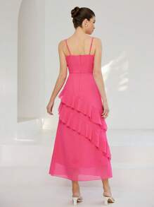 Aveloria Rosie Romantic, Elegant Vacation Style Ruffle Trim Sexy Spaghetti Strap Cinched Waist Multi-Tiered Dress For Women   Old Money Style For Summer