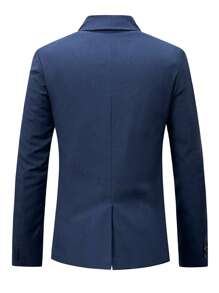 Manfinity Mode Jaket Blazer Pria Kasual Warna Polos, Gaya Sederhana untuk Pemakaian Sehari-hari - Navy Blue - View 2