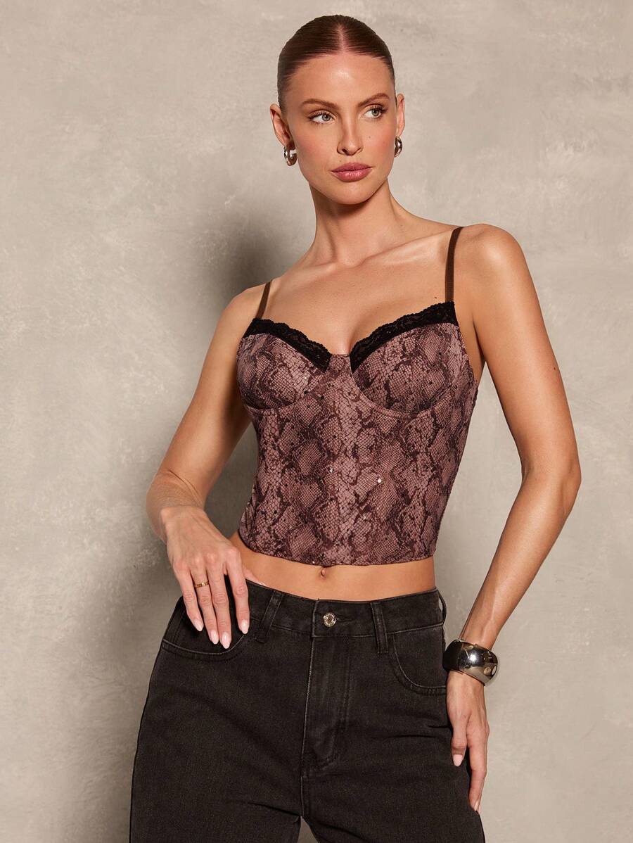 Glamine Women's Sequin Leopard Party Corset Camisole Tank Top,Summer Black Chic Club Tube Top,Fashion Casual Daily Body Suits For Women - Brown - View 1