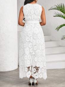 SHEIN Lady Elegant Home Dress Solid Color Lace Fabric Dress