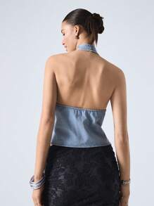 LYSMO Women's Denim Vest With Straps, Simple And Fashionable, Casual And Everyday - Baby Blue - View 2