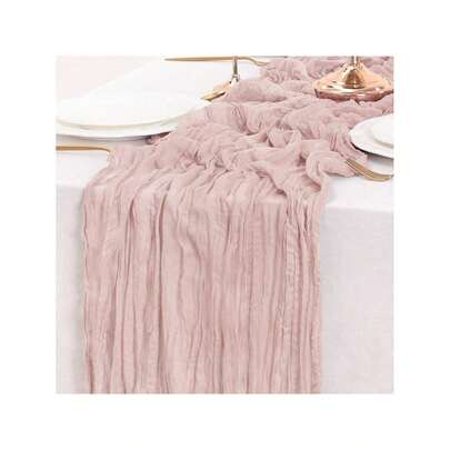 SHEIN 1/2/4/6Pcs 90*180Cm/90*300Cm/90*400Cm Dusty Pink Sage Bohemian Pleated Tablecloth, Party Tablecloth Coarse Cloth Tablecloth, Suitable For Weddings, Bridal Showers, Birthday Parties, Holidays, Family Table Centerpieces Valentine's Day