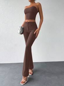 RueChic Striped Tube Top & Pants - Brown - View 1