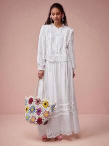 Enchnt 春季浪漫女士波浪刺绣下摆半身裙，甜美优雅，适合情人节、节日、甜蜜约会、日常和度假 - 白色 - 查看 4