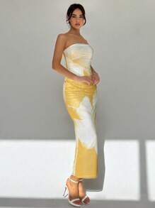 Aloruh Romantic Strapless Floral Print Bodycon Dress For Women - Multicolor - View 4