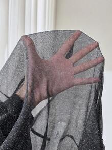 SHEIN Clasi Elegant Women's Silver Thread Black Casual Lightweight Top, Versatile For Daily Wear, Spring/Summer