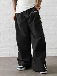 Manfinity VCAY Pantalon ample à taille élastique avec cordon de serrage et imprimé lettres tissé, convient pour la randonnée en extérieur