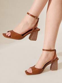 CUCCOO CHICEST Women's Summer New Simple All-Match Square Toe Thick Heel Woven Rope Wedge Sandals, Elegant Casual Holiday Style, Brown High Heel Sandals Suitable For Beach, Date, Versatile - Camel - View 5