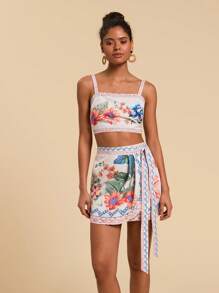 Travachic 2pcs/Set Tropical Print Crop Cami Top & Mini Skirt - Multicolor - View 5