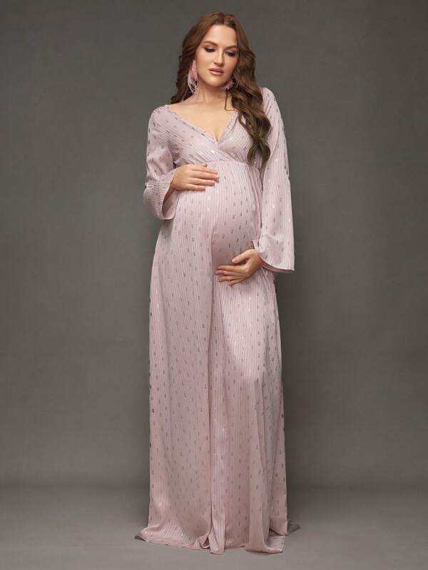 SHEIN Pregnant Women Sexy Long Dress For Maternity Photoshoot