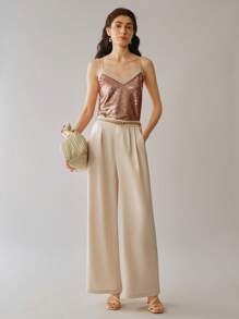 SHEIN LUNE Women's Fashion Woven Solid Color Straight Leg Casual Pants Fall Cloth For Women - Beige - View 5