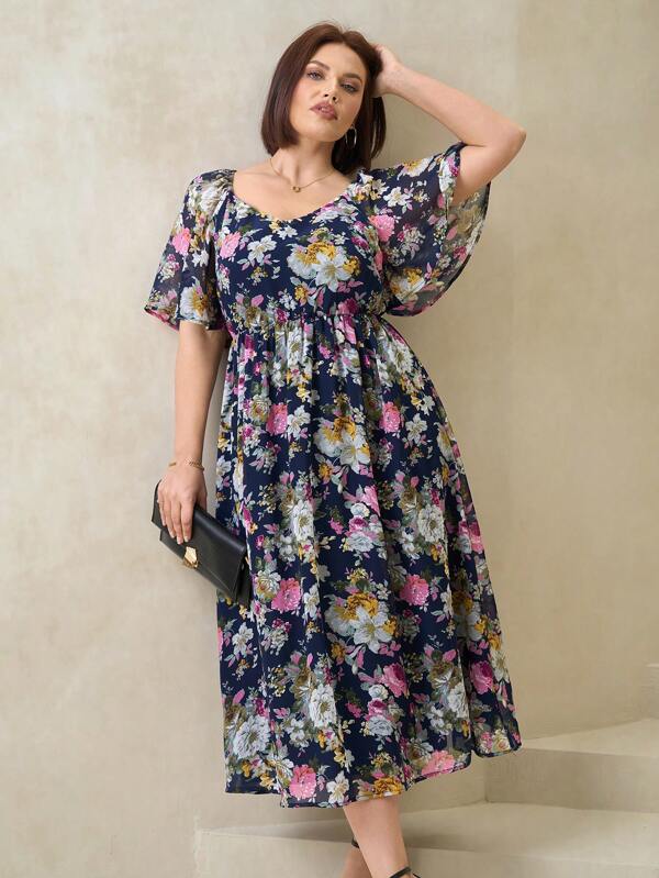 Chikora Rochie boho casual cu mânecă scurtă cu imprimeu floral, vară, îmbrăcăminte de vară pentru femei, rochii Rochii mari mari elegante, rochii mari mari, femei, marimi mari, rochii mari mari, femei, vară, rochii de vară mărimi plus, îmbrăcăminte de vară pentru femei, rochii pentru invitați la nuntă femei