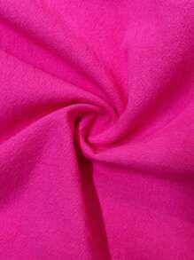 SHEIN Leap Crew Tween Girl Floral Print Ruffle Trim Pocket Patched Dress - Hot Pink - View 7