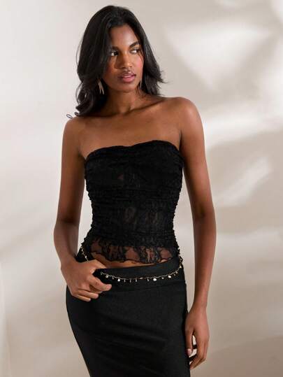 Opulessa Sommar Sexig Ruched Spets Tube Top