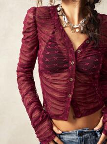 Bohemela Boho Solid Color Knitted Long Sleeve Slim Fit Top For Women