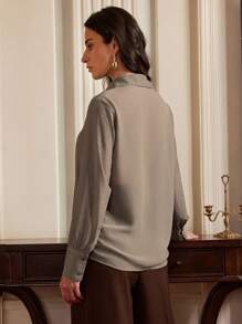 Anewsta Elaire Old Money 风格重磅热销钻石宽松显瘦略透灰色女式衬衫 Old Money - 灰色 - 查看 2