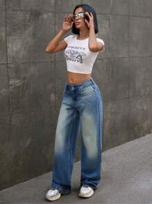 SHEIN WOMEN WIDE LEG LOW WAIST JEANS