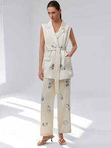 Aveloria Modichic 缎面重磅亮片串珠系带背心西装外套与西装裤组成高端现代时尚优雅精致的西装套装 - 彩色 - 查看 3