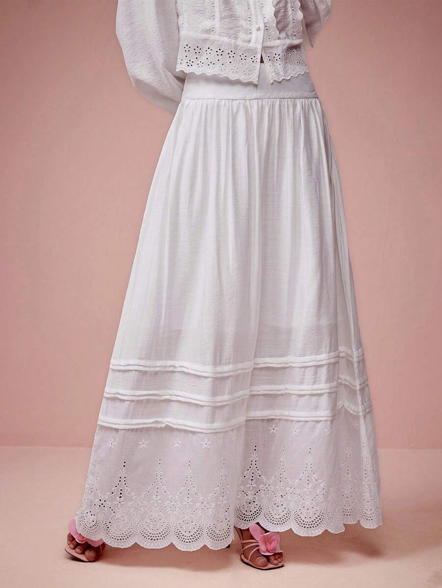 Enchnt Váy thêu viền sóng lãng mạn mùa xuân cho nữ, ngọt ngào & thanh lịch cho ngày lễ tình nhân & ngày lễ & ngày ngọt ngào & hàng ngày & kỳ nghỉ - trắng - Xem 1