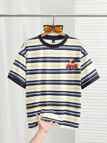Manfinity VCAY Tricou casual unisex cu mânecă scurtă, cu mânecă scurtă, cu grafică pentru mașină și câine, potrivit pentru purtarea de zi cu zi