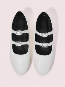 CUCCOO DOLLMOD Women's Retro Cute Sweet College Style Rhinestone Buckle Mary Jane Flat Shoes, Ideal For Spring Outfits And Vacation - White - View 9