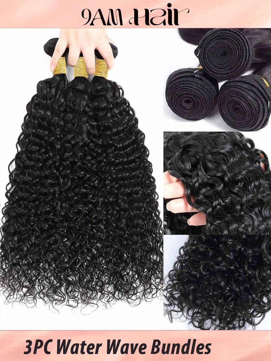 3pcs Water Wave Hair Bundles Unprocessed Human Hair 3 Bundles Human Virgin Hair Extensions Natural Color Black For Women Hair - SNatural - View 1