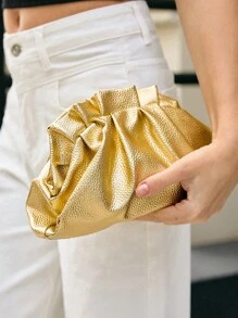 Metallic Litchi Embossed Ruched Bag