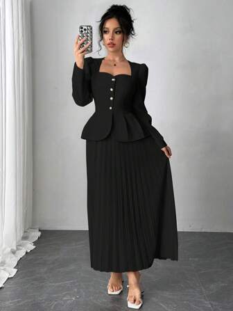 Rafferiza 优雅时尚褶皱蝴蝶装饰女式长裙长款女装