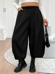 Elenzga Plus Size Women Vintage Baggy Harem Pants, Carrot Pants, Wide Leg Trousers, French Style Petite Balloon Pants, Straight Leg Casual Pants, Black