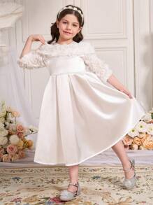 SHEIN Abito semplice e casual da tutti i giorni con stampa floreale 3D a tinta unita per ragazze giovani