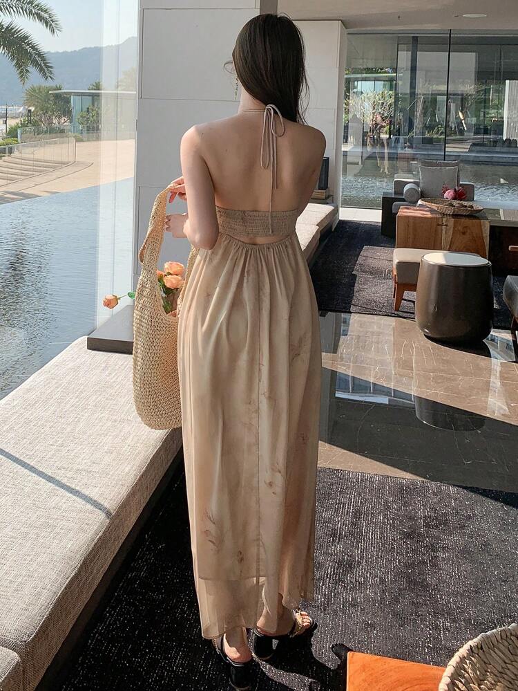 Summer New Sweet Princess Style Dress, Spaghetti Strap High-Quality Stereoscopic Floral, Textured Ruffle Beach Vacation Dress For Women Sundress