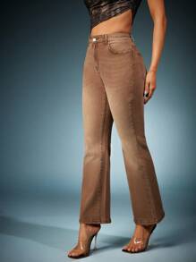 Denimoi Women's Washed Flared Pocket Jeans