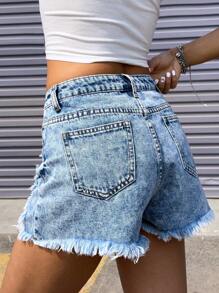 SHEIN Girlism Teen Girls 2025 New Y2K Blue Denim Ripped Shorts,Kid Girls Spring And Summer Casual Vacation Country Boho Wear, Beach Outfits For Kid Girls,Western Street Wear For Girl,Spring Break Outfits,Rave Outfits Festival Denim Shorts