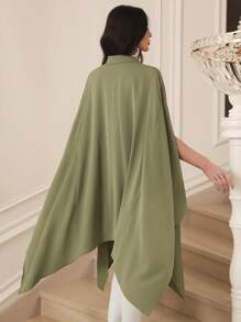 Al Najma Handgefertigtes Hemd mit asymmetrischem Saum, elegant und stimmungsvoll, Damen Arabische Bekleidung Oberteil, einfarbig, einfache Mode, Lässig, Alltag - Armeegrün - Übersicht 6