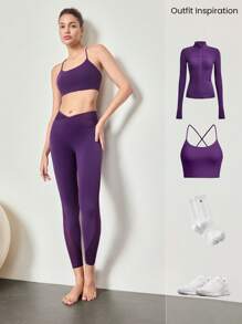 GLOWMODE 24" FeatherFit™- Crossover Mesh Leggings Spring Summer - Violet Purple - View 8