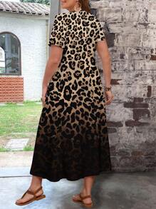 EMERY ROSE Women's Plus Size Casual Simple V-Neck Short-Sleeved Long Dress Suitable For Summer,Spring Break Outfits Suitable For Going Out Leopard Print Chic Dress - Multicolor - View 2