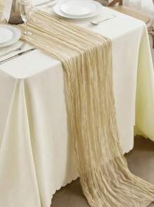 SHEIN 1Pc 90*180cm/90*340cmBeige Pleated Table Runner, Folding Tablecloth, Birthday Decoration Wedding Decoration Festival Home Decoration Party Room Desktop Decoration Tablecloth, Table Runner, Solid Color Tablecloth Valentine's Day