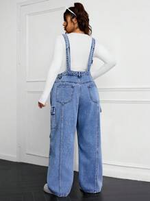 SHEIN EZwear Plus Size Denim Jumpsuit Simple And Fashionable Casual Everyday - Blue - View 2