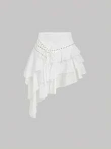 SHEIN MOD Asymmetrical Ruffled Strap Midi Skirt, Boho Skirt, Holiday, Casual Skirt, Holidays Skirt, Vacation Skirt, Hippie Skirt, Casual Skirt, Bohemian Skirt, Summer Skirt, Cowgirl, Concert Women, Western Wear Women, Beach For Woman