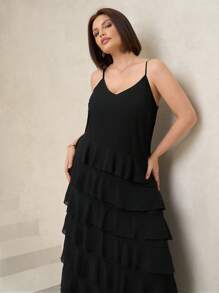 Chikora Plus Size Ruffle Hem Elegant & Romantic Camisole Dress
