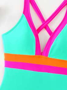 Swim Traje de baño de una pieza para mujer con colorblock y espalda descubierta - Multicolor 3 - Ver 5