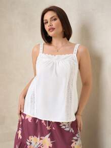 SHEIN Clasi Plus Size Women's Solid Color Loose Elegant Lace Camisole, Women's Summer Clothing, Summer Tops, Spaghetti Strap Tops, Fashionable Women, Elegant Linen, Carnival Clothing, Women's Holiday Clothing, Women's Beach Clothing, Beach Holiday Clothing