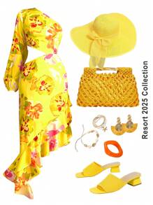 Slaydiva Yellow,Autumn,Boho,Vacation,Holiday,2025Spring/Summer Floral Print Asymmetric Hem Women Dress,One Shoulder Cutout Elegant Wedding Party Beach Dress - Multicolor - View 2