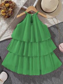 SHEIN 年轻女孩奢华宴会派对多层蛋糕设计细肩带连衣裙