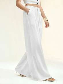 Arave Women's Business , Casual &Vacation Solid Color Linen Wide Leg Pants For & Pants, Outfits For Women,Vacation Outfits Woman Fall Women Clothes Fall Outfits Women Fall Autumn Clothes