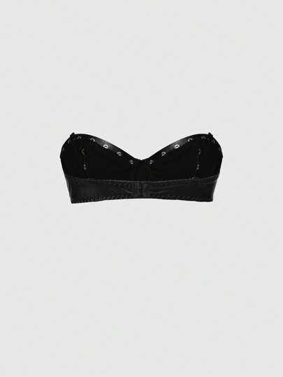 Grunge Punk Dark Punk Tube Top Eyelet Ribbon Underwire PU Bra Invisible Straps