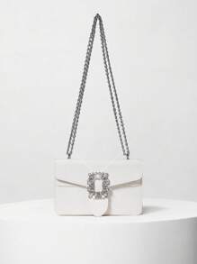 Clariva Túi đeo chéo đính đá Rhinestone, Túi đeo vai mini dạng xích, Túi xách lấp lánh dành cho nữ & Ví vuông Quà tặng Giáng sinh mùa đông - trắng - Xem 2