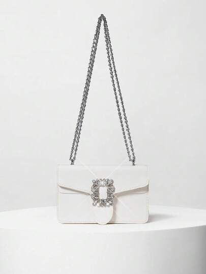 Clariva Rhinestone Decor Crossbody Bag, Mini Chain Shoulder Bag, Women's Sparkly Handbag & Square Purse Winter Gifts