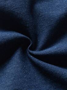 SHEIN 年轻男孩破洞休闲开叉设计洗水宽松蓝色牛仔弯刀裤，适合儿童春夏服装和街头服饰 - 深色水洗藍 - 查看 7